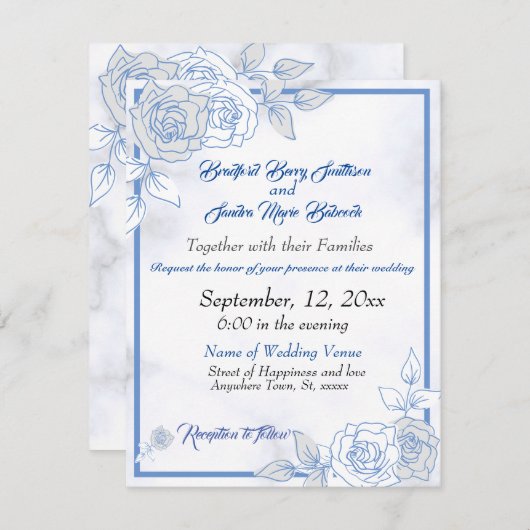 Dusty Blue Elegant White Gray Floral Heart Wedding Save The Date (Voorkant / Achterkant)