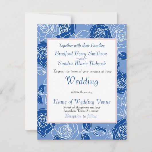 Dusty Blue Elegant White Gray Floral Heart Wedding Save The Date (Voorkant)