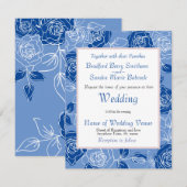 Dusty Blue Elegant White Gray Floral Heart Wedding Save The Date (Voorkant / Achterkant)
