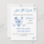 Dusty Blue Elegant White Gray Floral Heart Wedding Save The Date (Voorkant)