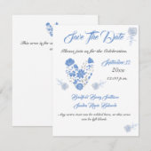 Dusty Blue Elegant White Gray Floral Heart Wedding Save The Date (Voorkant / Achterkant)