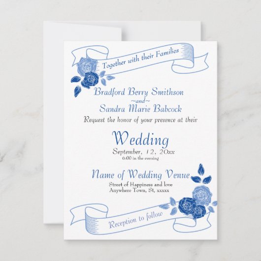 Dusty Blue Elegant White Gray Floral Heart Wedding Save The Date (Voorkant)