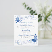 Dusty Blue Elegant White Gray Floral Heart Wedding Save The Date (Staand voorkant)