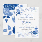 Dusty Blue Elegant White Gray Floral Heart Wedding Save The Date (Voorkant / Achterkant)