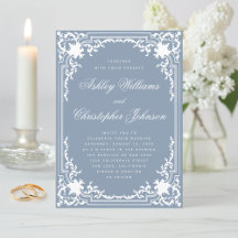 Dusty Blue  Elegant White Script Wedding