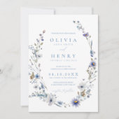 Dusty Blue Elegant Wildflower Krans Bruiloft Kaart (Voorkant)