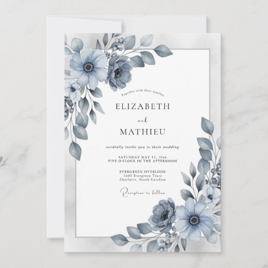 Dusty Blue Elegant Winter Wedding Kaart (Voorkant)