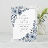 Dusty Blue Elegant Winter Wedding Kaart (Staand voorkant)