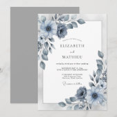 Dusty Blue Elegant Winter Wedding Kaart (Voorkant / Achterkant)
