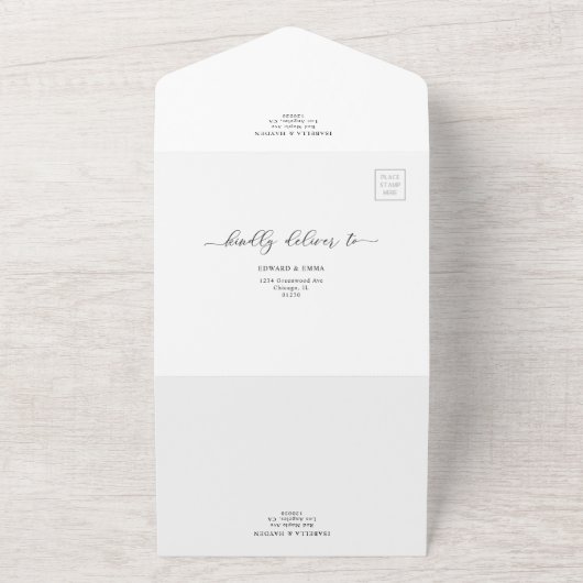 Dusty Blue Elegant Wisteria Waterverf Floral All In One Uitnodiging (Buitenkant)