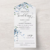 Dusty Blue Elegant Wisteria Waterverf Floral All In One Uitnodiging (Binnen)