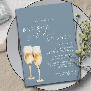 Dusty Blue   Elegante Champagne Verjaardagsbrunch Kaart