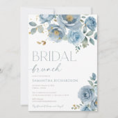 Dusty blue elegante floral rozen bruids brunch kaart (Voorkant)