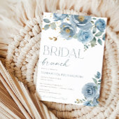 Dusty blue elegante floral rozen bruids brunch kaart