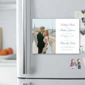 Dusty Blue Elegante kalligrafie Bewaar de datum Magnetische Uitnodiging