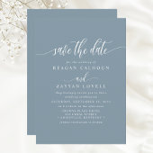 Dusty Blue Elegante kalligrafie Bewaar de datum Save The Date