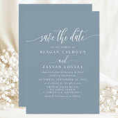 Dusty Blue Elegante kalligrafie Bewaar de datum Save The Date