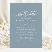 Dusty Blue Elegante kalligrafie Bewaar de datum Save The Date