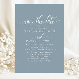 Dusty Blue Elegante kalligrafie Bewaar de datum Save The Date