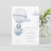 Dusty Blue Elephant Baby is Baby shower Kaart (Staand voorkant)