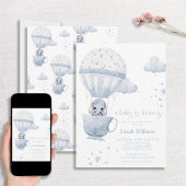 Dusty Blue Elephant Baby is Baby shower Kaart