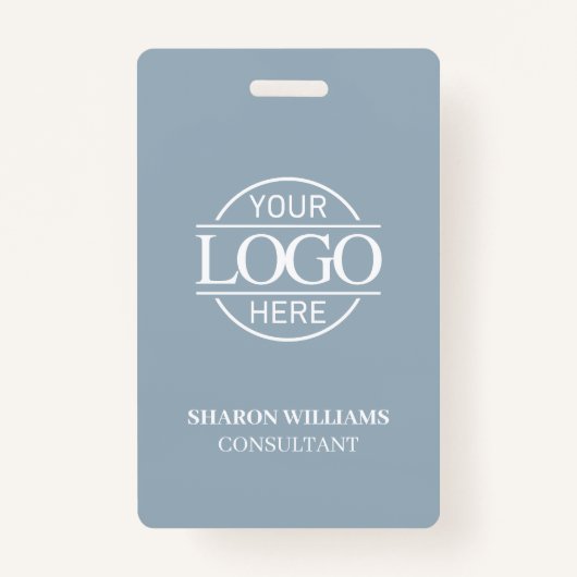 Dusty Blue Employee ID with Custom Business Logo Badge (Voorkant)