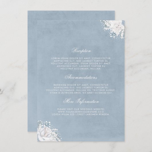 Dusty Blue en Baby's Breath Wedding Informatie Informatiekaartje (Voorkant / Achterkant)