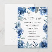Dusty Blue en Blue Floral Save The Date (Voorkant / Achterkant)