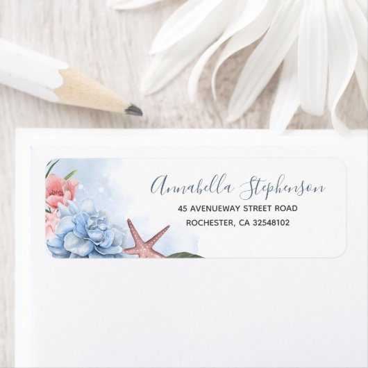 Dusty Blue en Blush Beach Bruiloft Etiket (Insitu)