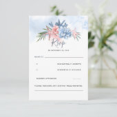Dusty Blue en Blush Beach Bruiloft RSVP Kaartje (Staand voorkant)