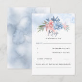 Dusty Blue en Blush Beach Bruiloft RSVP Kaartje (Voorkant / Achterkant)