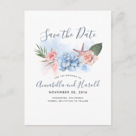 Dusty Blue en Blush Beach Save the Date Aankondigingskaart