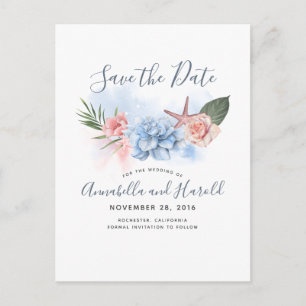 Dusty Blue en Blush Beach Save the Date Aankondigingskaart