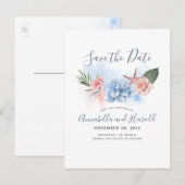 Dusty Blue en Blush Beach Save the Date Aankondigingskaart (Voorkant / Achterkant)
