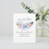 Dusty Blue en Blush Beach Save the Date Aankondigingskaart (Staand voorkant)