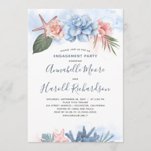 Dusty Blue en Blush Beach verlovingsfeest Kaart