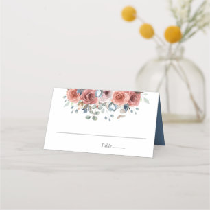 Dusty Blue en Blush Blissful Floral, Bruiloft Plaatskaartje
