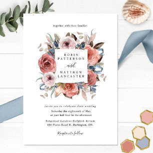 Dusty Blue en Blush Blissful Floral Wedding Kaart