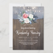 Dusty Blue en Blush Bloemen Rustiek Baby shower Kaart (Voorkant)