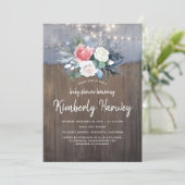 Dusty Blue en Blush Bloemen Rustiek Baby shower Kaart (Staand voorkant)