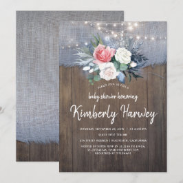 Dusty Blue en Blush Bloemen Rustiek Baby shower Kaart