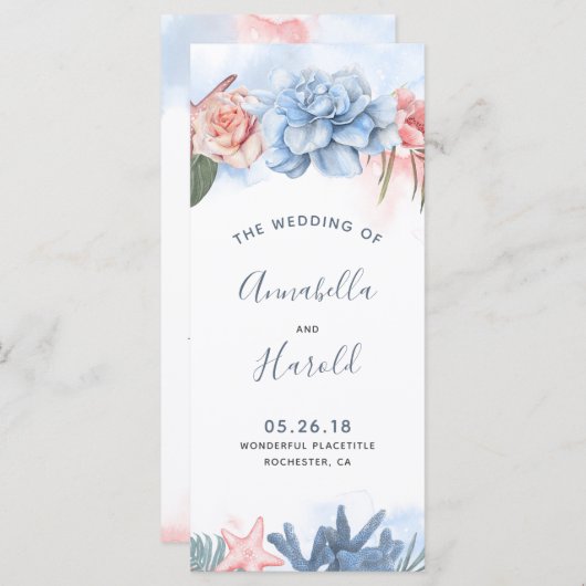 Dusty Blue en Blush bruiloft programma's (Voorkant / Achterkant)