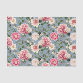 Dusty Blue en Blush Country Floral Pattern Tissuepapier