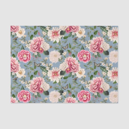 Dusty Blue en Blush Country Floral Pattern Tissuepapier (Voorkant)