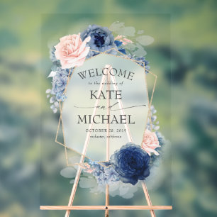 Dusty Blue en Blush Floral bruiloft Welkom Acryl Bord