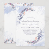 Dusty Blue en Blush Floral repetitie diner Kaart (Voorkant / Achterkant)