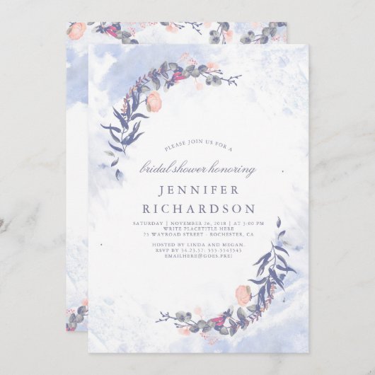 Dusty Blue en Blush Floral Vrijgezellenfeest Kaart (Voorkant / Achterkant)