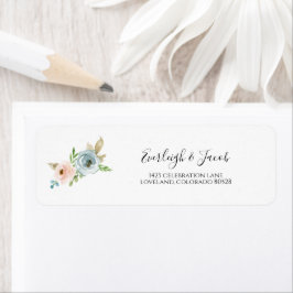 Dusty Blue en Blush Floral Wedding Return Address Etiket