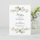 Dusty Blue en Blush Photo Weddenschap Save the Dat Date (Staand voorkant)