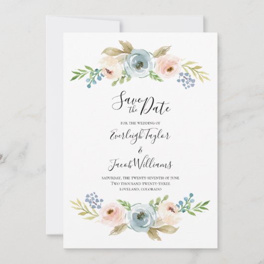 Dusty Blue en Blush Photo Weddenschap Save the Dat Save The Date (Voorkant)
